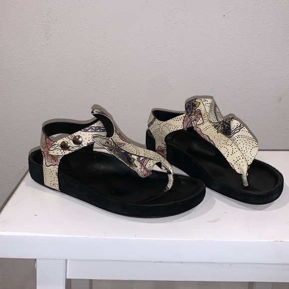 Isabel Marant Leakey Ruffled Printed Leather Sandals In Ecru size 36/6 - Picture 2 of 7